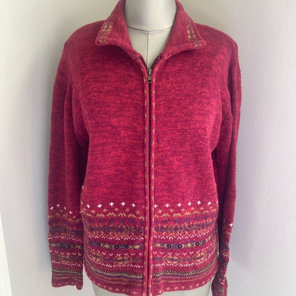 Red/Burgundy Heirloom Collection zip up cardigan sweater in medium Ramie Cotton - Picture 1 of 10